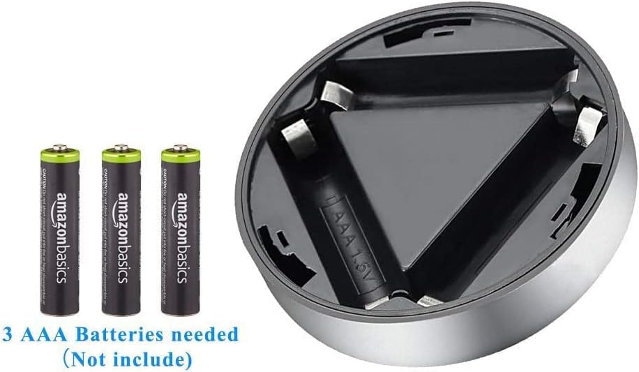 Black battery holder with three AAA batteries labeled 'Amazon Basics' on a white background.