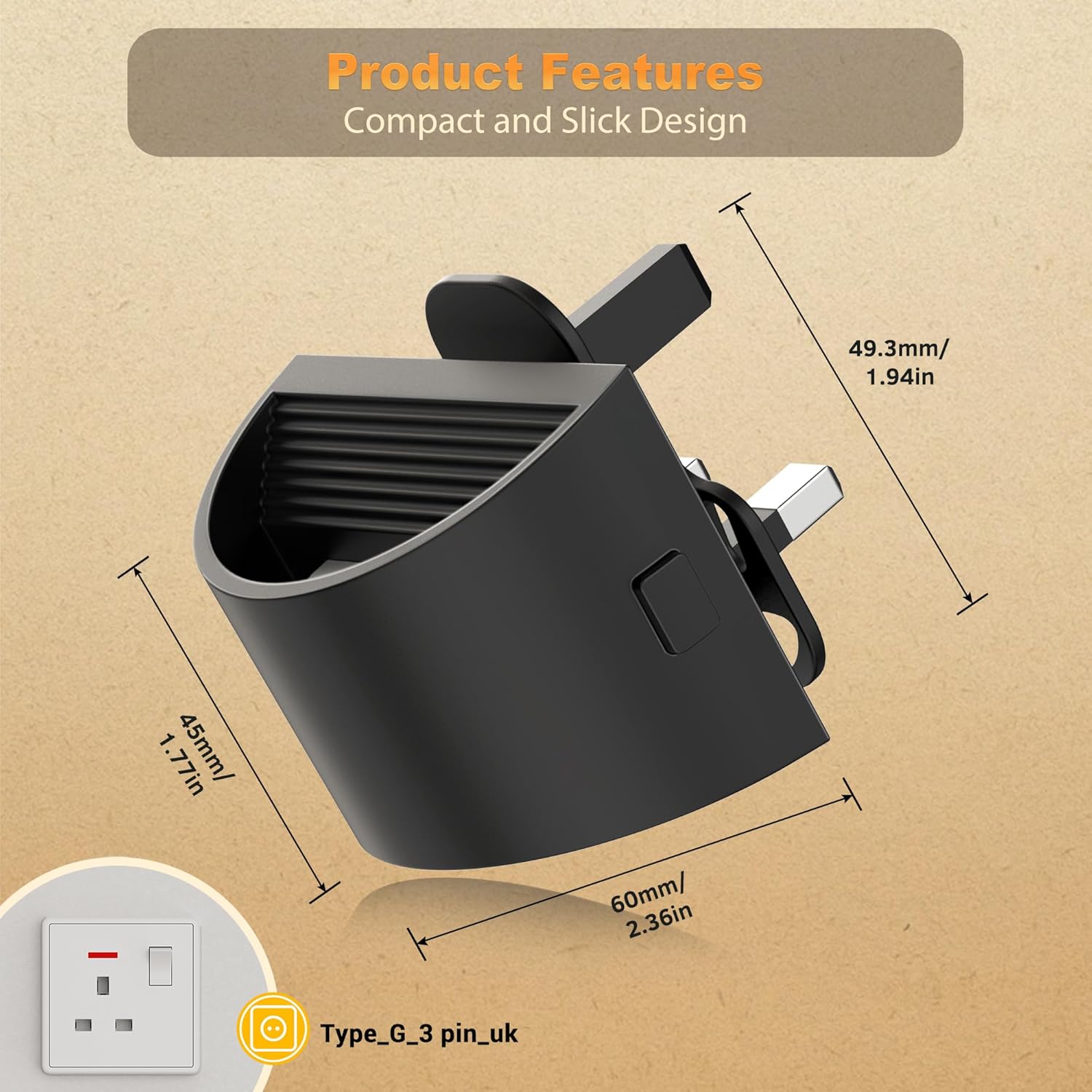 Black car cup holder with dimensions on a brown background