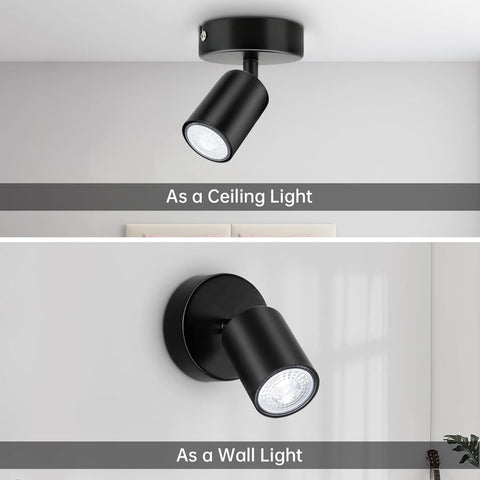 Black ceiling and wall light fixtures on a neutral background