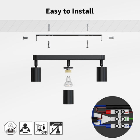 Black ceiling light fixture with installation components on a white background