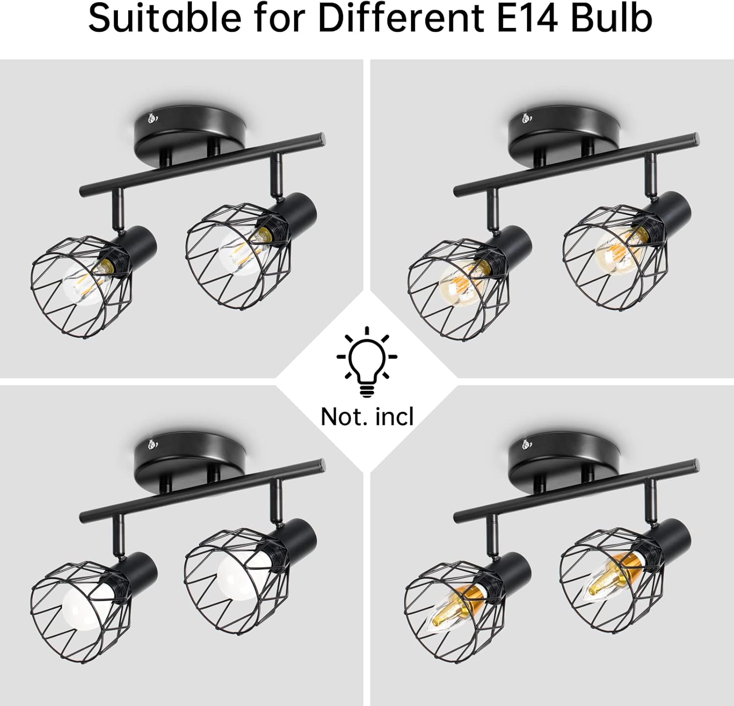 Black ceiling light fixture with three lampshades on a white background