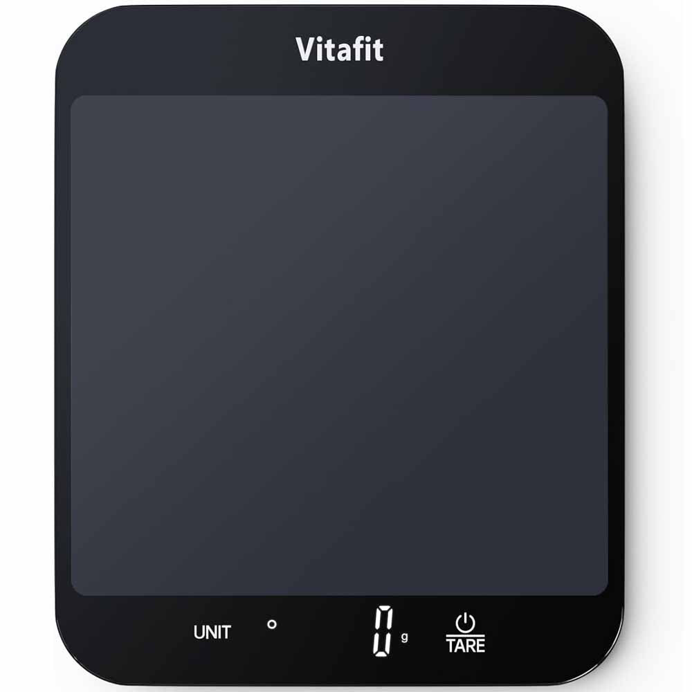 Black digital kitchen scale with Vitafit branding on a white background