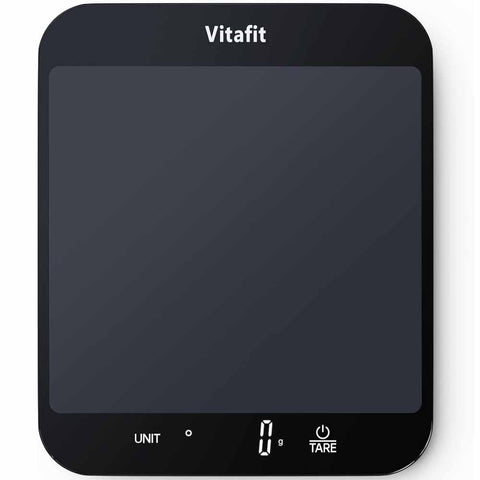 Black digital kitchen scale with Vitafit branding on a white background