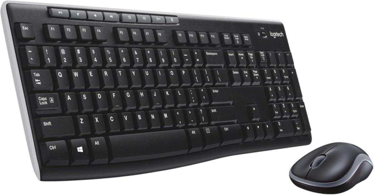 Black keyboard and mouse set on a white background