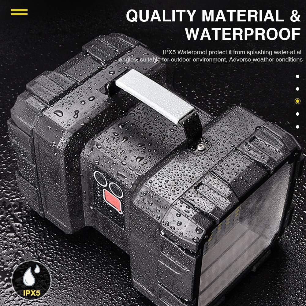 Black outdoor light with water droplets on a dark background, emphasizing quality material and waterproof feature.