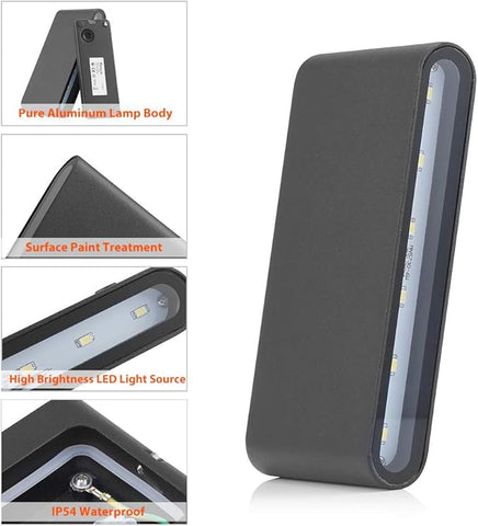 Black outdoor wall light with features highlighted on a white background