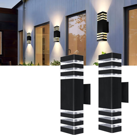 Black outdoor wall lights on a white background