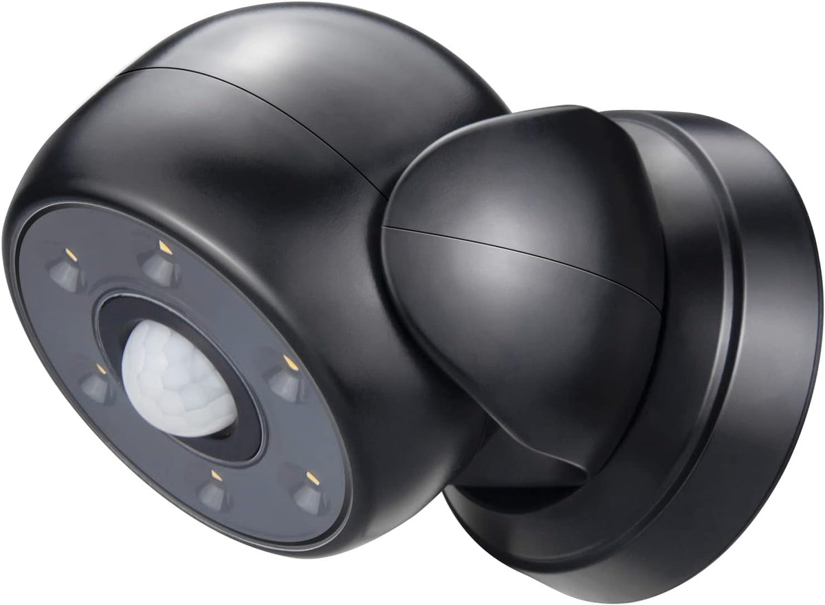 Black security camera with motion sensor on a white background
