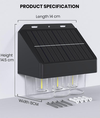 Black solar panel with measurements on a light gray background