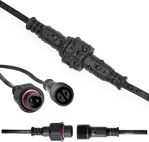 Black waterproof cable with connectors on a white background
