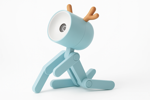 Blue robot deer toy on a white background