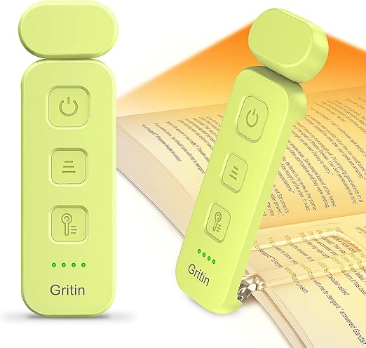 Book Light Rechargeable, Reading Light Lamp Clip on Books, Eye Caring 3 Colors, 5 Brightness & Stepless Dimming, Long Lasting up to 80hrs, Portable Mini Reading Lamp for Readers