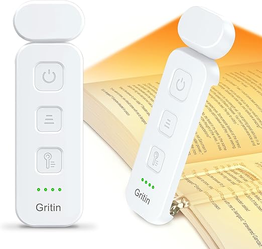 Book Light Rechargeable, Reading Light Lamp Clip on Books, Eye Caring 3 Colors, 5 Brightness & Stepless Dimming, Long Lasting up to 80hrs, Portable Mini Reading Lamp for Readers