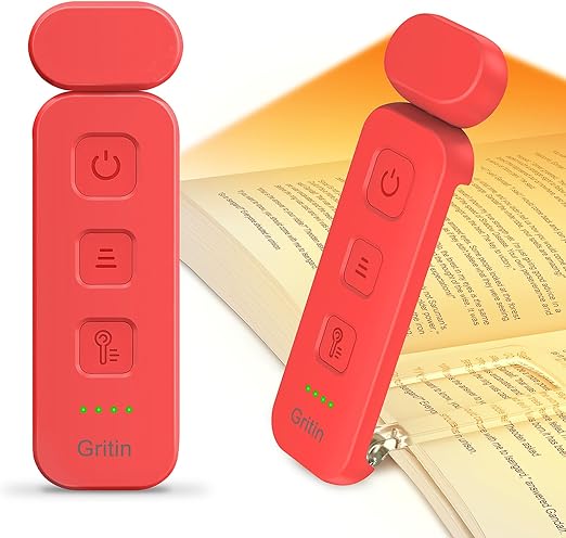 Book Light Rechargeable, Reading Light Lamp Clip on Books, Eye Caring 3 Colors, 5 Brightness & Stepless Dimming, Long Lasting up to 80hrs, Portable Mini Reading Lamp for Readers