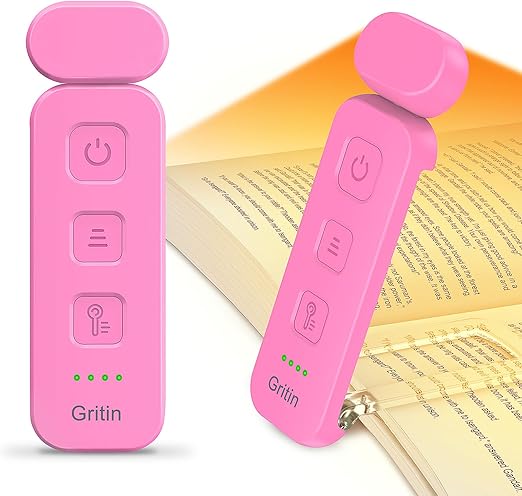 Book Light Rechargeable, Reading Light Lamp Clip on Books, Eye Caring 3 Colors, 5 Brightness & Stepless Dimming, Long Lasting up to 80hrs, Portable Mini Reading Lamp for Readers