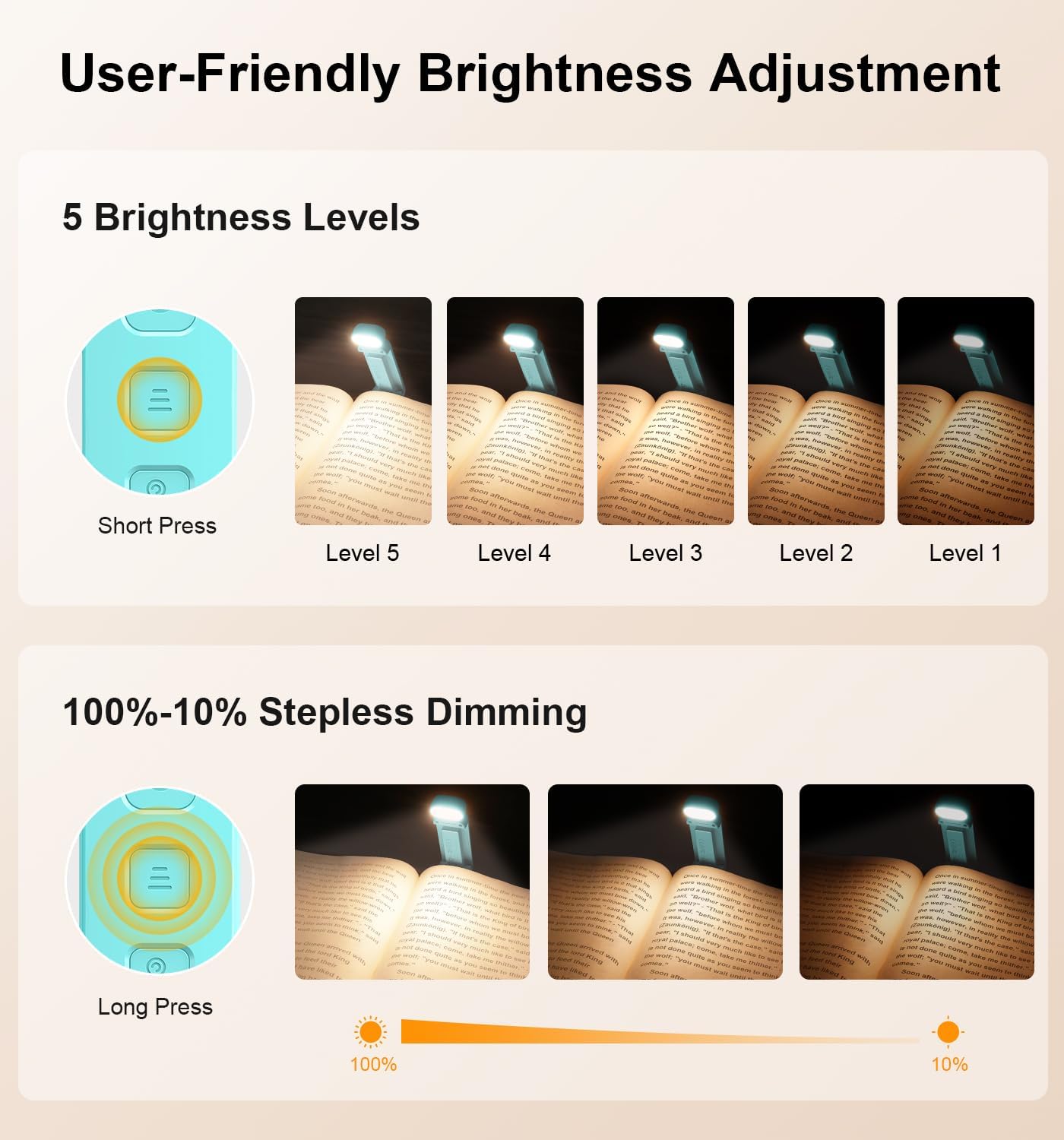 Book Light Rechargeable, Reading Light Lamp Clip on Books, Eye Caring 3 Colors, 5 Brightness & Stepless Dimming, Long Lasting up to 80hrs, Portable Mini Reading Lamp for Readers
