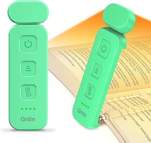 Book Light Rechargeable, Reading Light Lamp Clip on Books, Eye Caring 3 Colors, 5 Brightness & Stepless Dimming, Long Lasting up to 80hrs, Portable Mini Reading Lamp for Readers