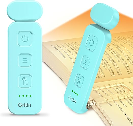 Book Light Rechargeable, Reading Light Lamp Clip on Books, Eye Caring 3 Colors, 5 Brightness & Stepless Dimming, Long Lasting up to 80hrs, Portable Mini Reading Lamp for Readers