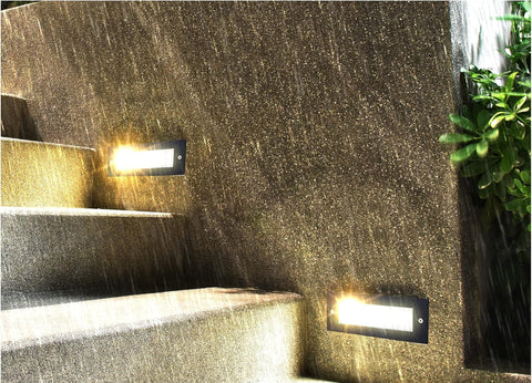 Sleek design of the recessed LED brick light in an outdoor setting

