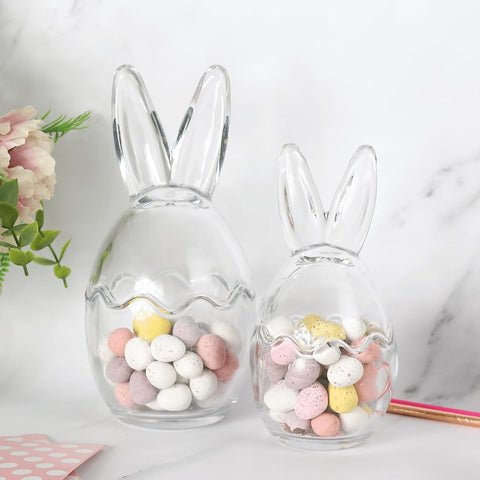 Bunny ear glass jars with cracked egg lids