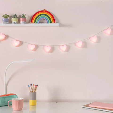 Heart LED lights wrapped around headboard

