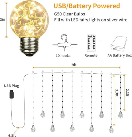 Dimmable warm white curtain string lights


