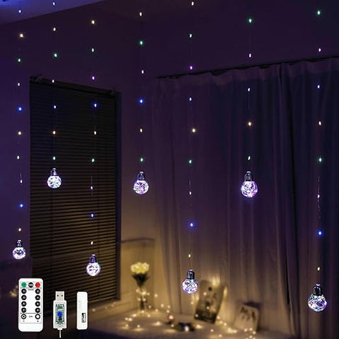Bedroom lighting with curtain ball lights

