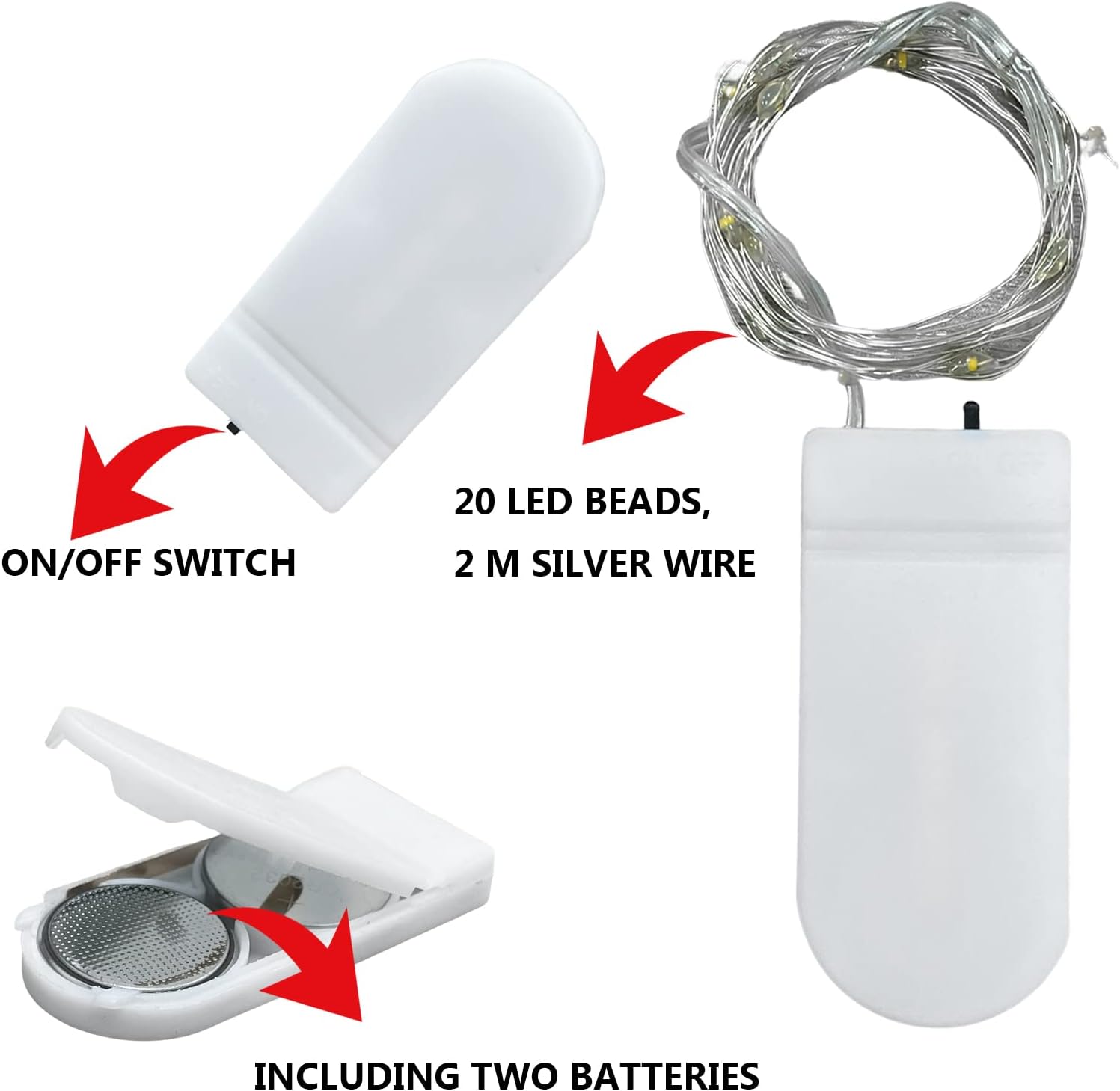 20 LED warm white battery operated fairy lights on copper wire glowing softly

