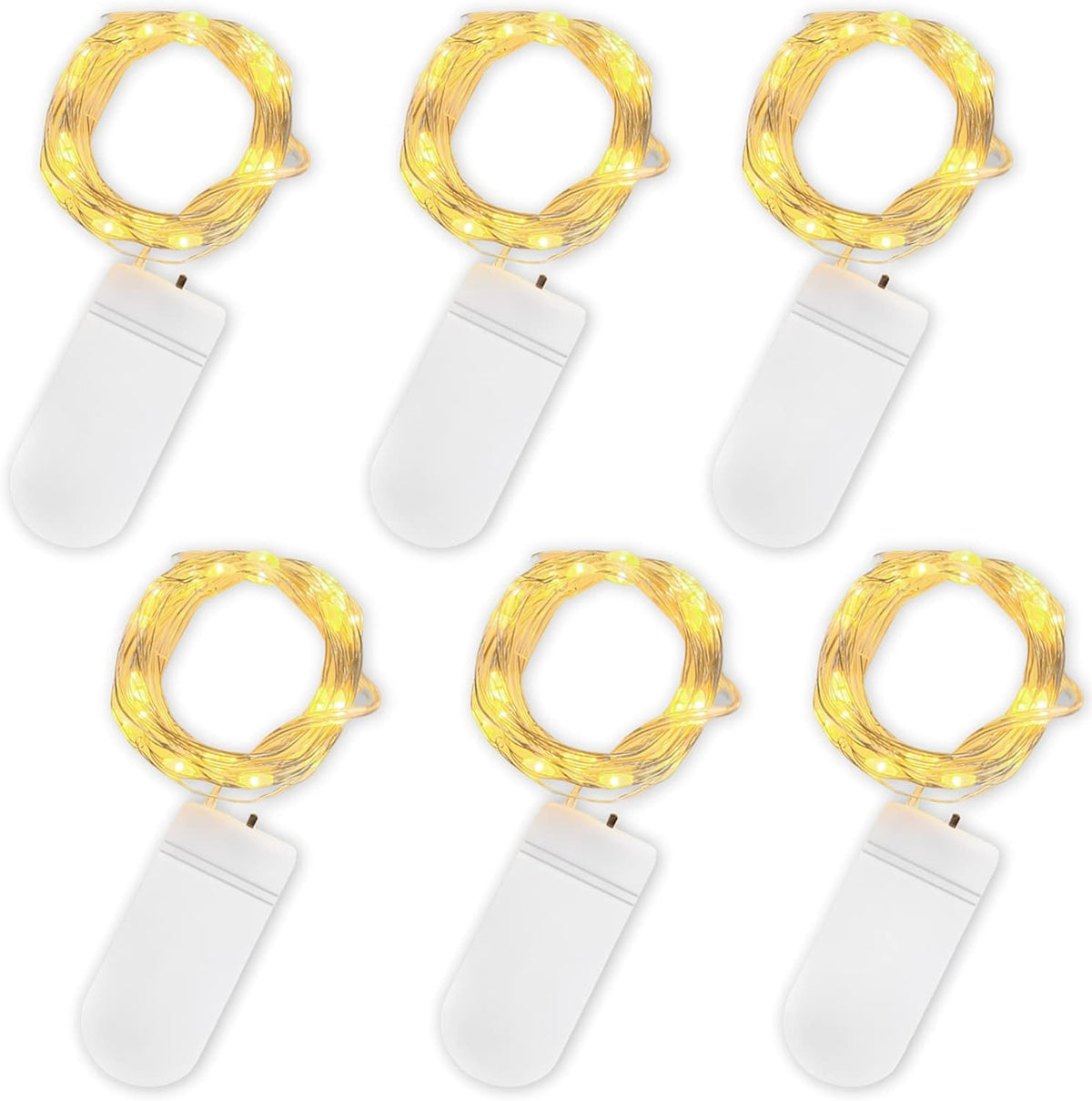 20 LED warm white battery operated fairy lights on copper wire glowing softly

