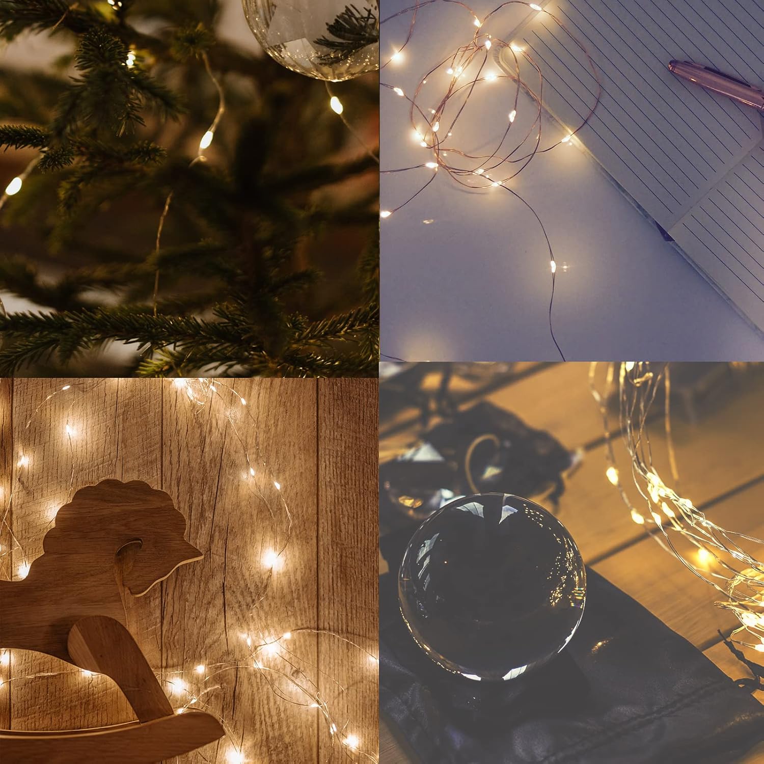 20 LED warm white battery operated fairy lights on copper wire glowing softly

