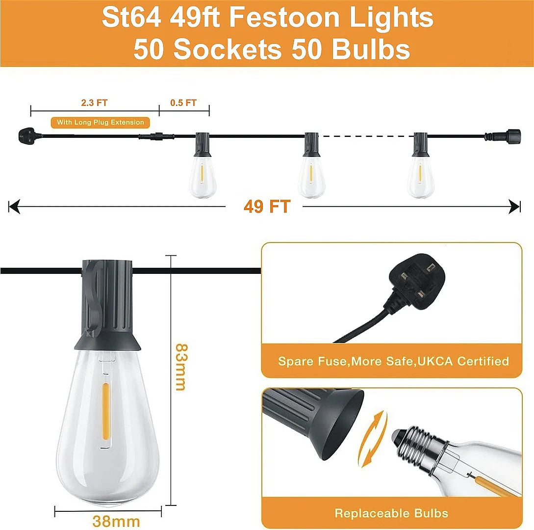 Buy 24W LED Outdoor Garden Festoon Lights In UK - Shop Now!