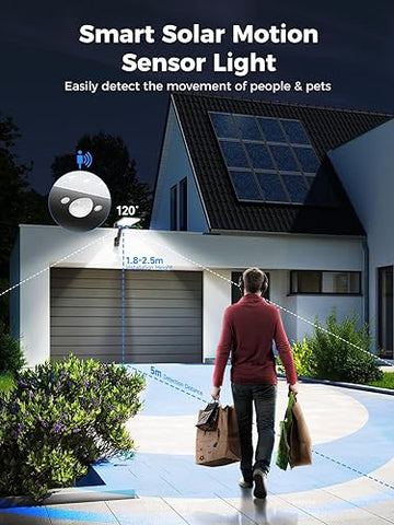 Solar-powered outdoor lighting with motion sensors

