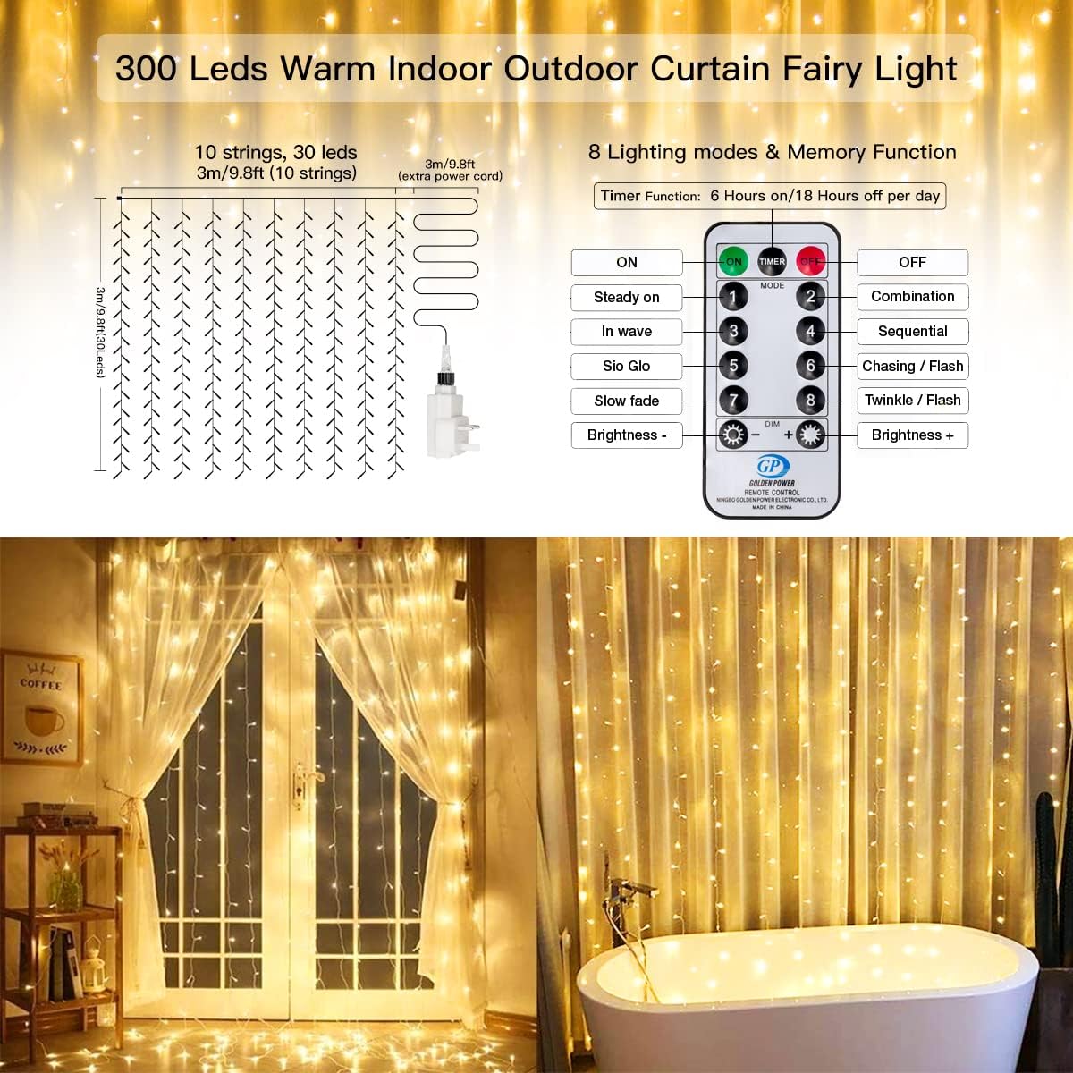 Buy 300 LED Curtain Fairy String Lights In UK - Shop Now!