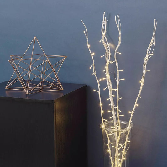 4W LED twig branch fairy lights glowing in a decorative vase

