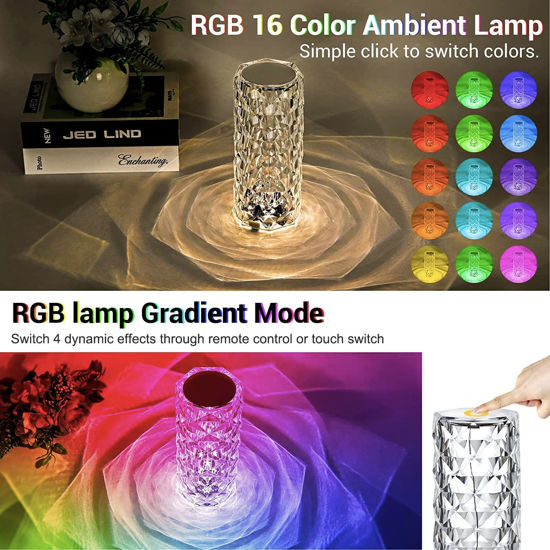 Modern crystal table lamp illuminating a cozy bedroom setup