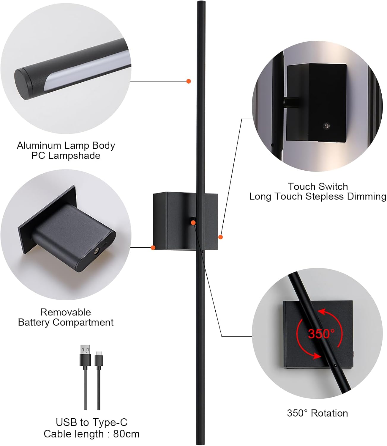 Buy 80CM LED Battery Operated Indoor Wall Lamp in UK - Shop Now!