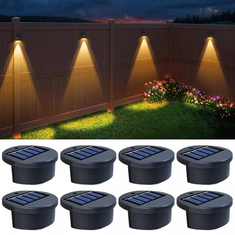 Energy-efficient solar wall lights for outdoor use.


