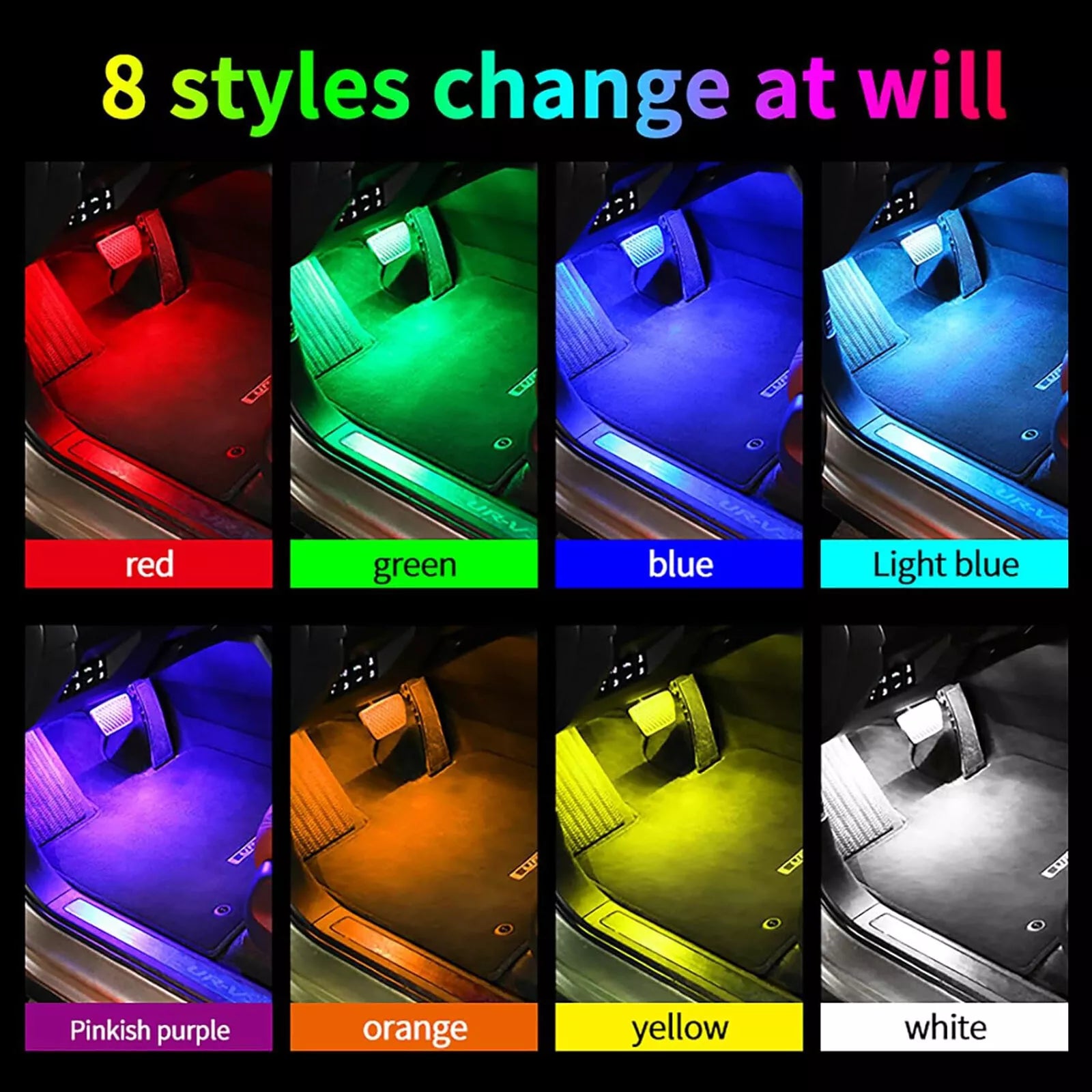 Buy 8 LED Wireless Car Interior Footwell RGB Lights In UK - Shop Now!