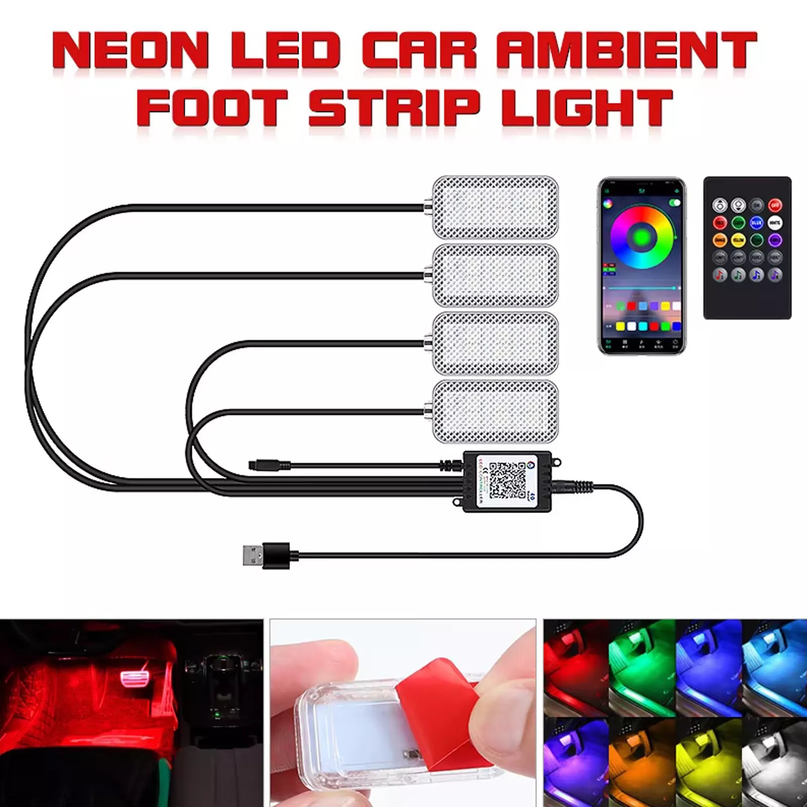 Rgb Led Footwell Buy 8 LED Wireless Car Interior Footwell RGB Lights In UK - Shop Now!