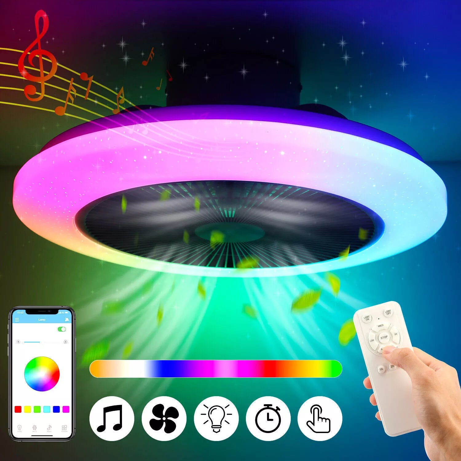 Buy Ceiling Fan with Lighting – RGB LED, Remote & Adjustable Speed – UK