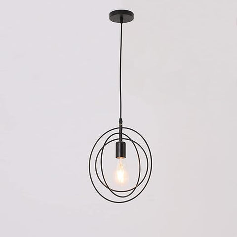 Close-up of metal pendant lamp with warm E27 LED bulb

