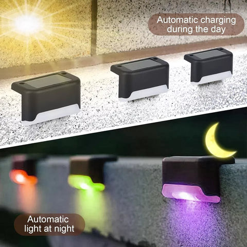 Solar lights illuminating backyard pathway

