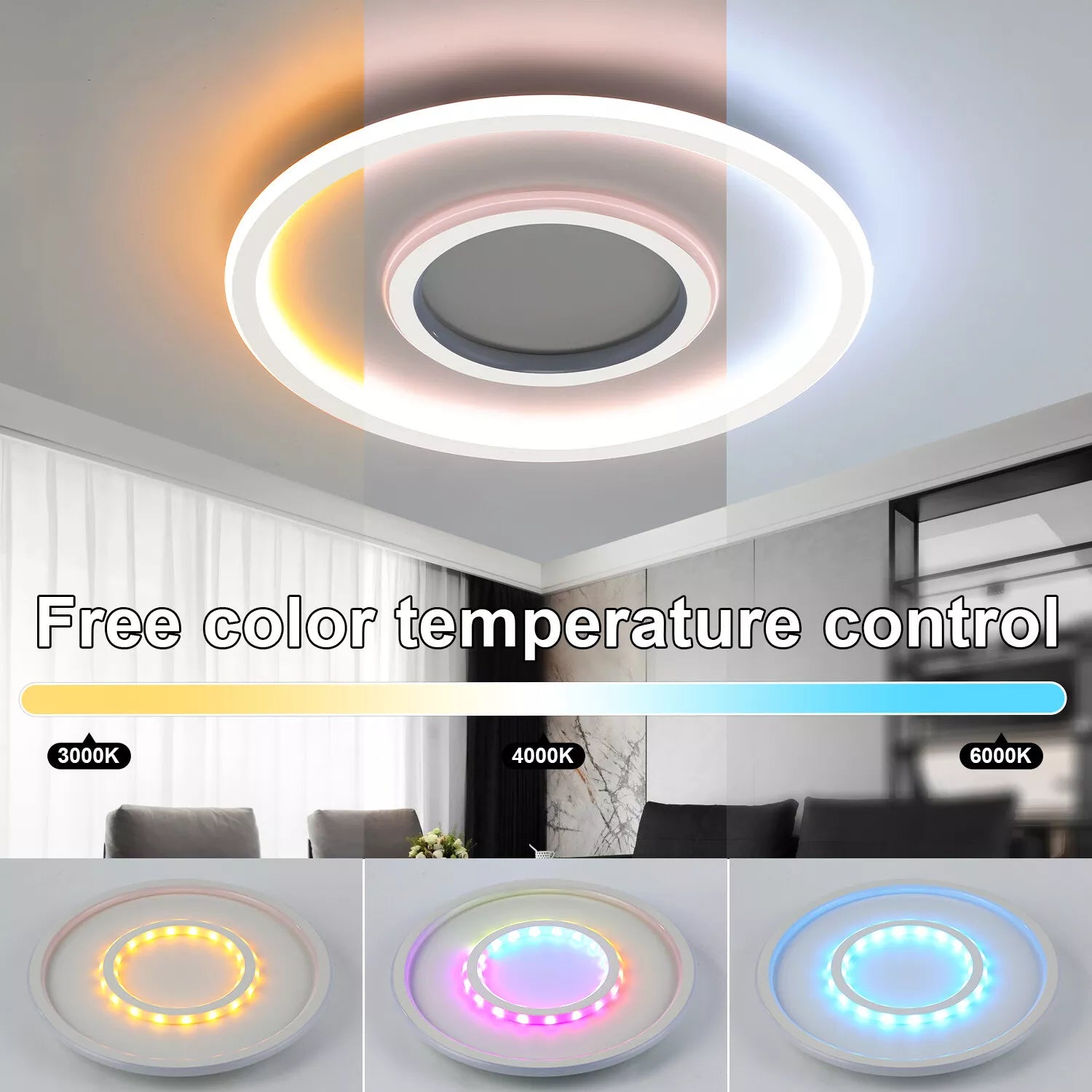Buy Round LED Ceiling Light – Modern Chandelier with White Frame & RGB Mode