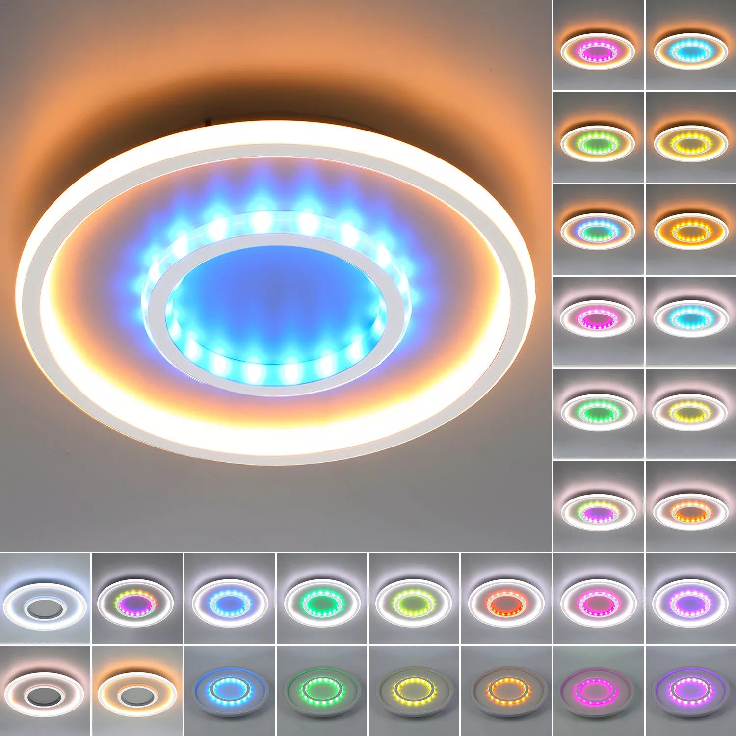 Buy Round LED Ceiling Light – Modern Chandelier with White Frame & RGB Mode
