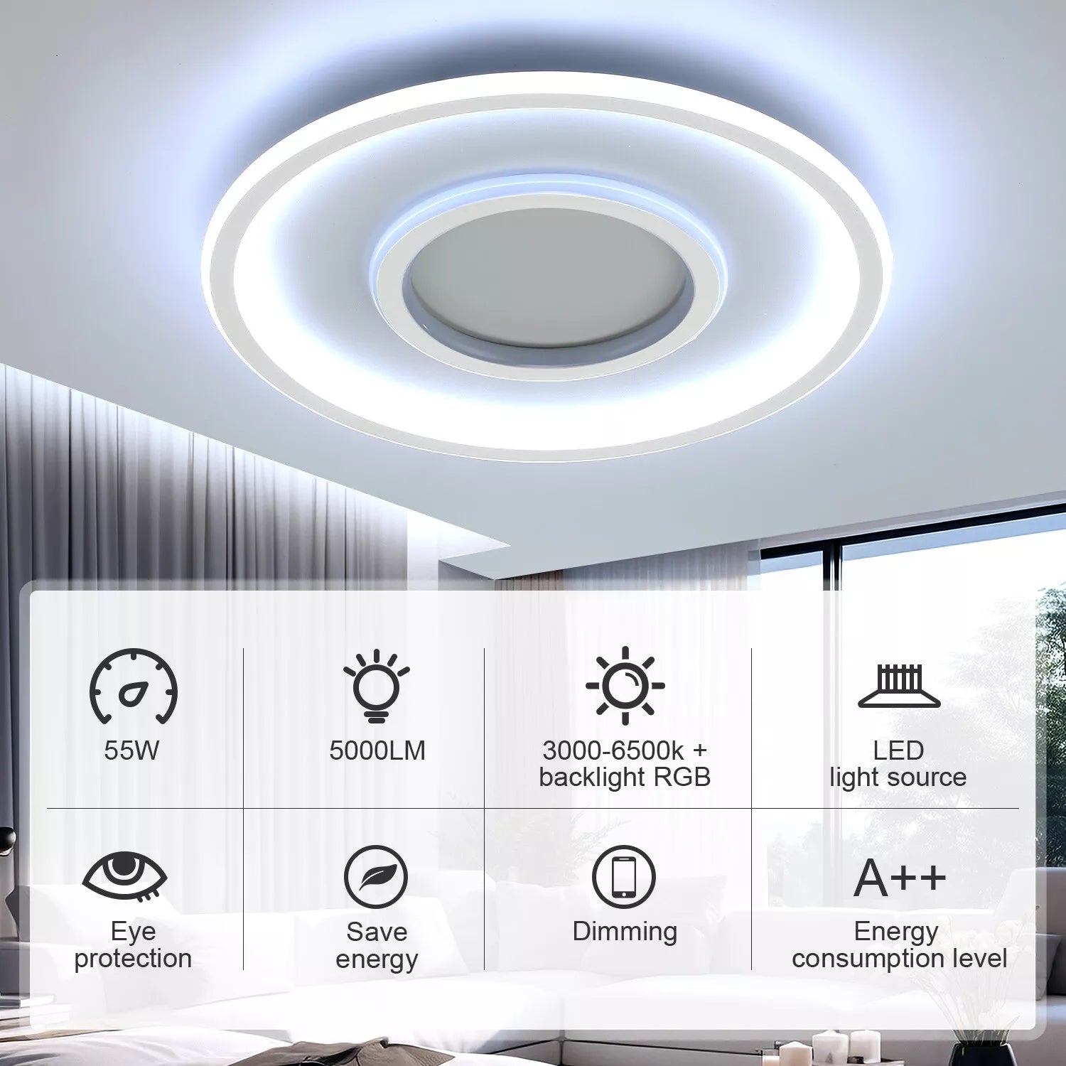 Buy Round LED Ceiling Light – Modern Chandelier with White Frame & RGB Mode