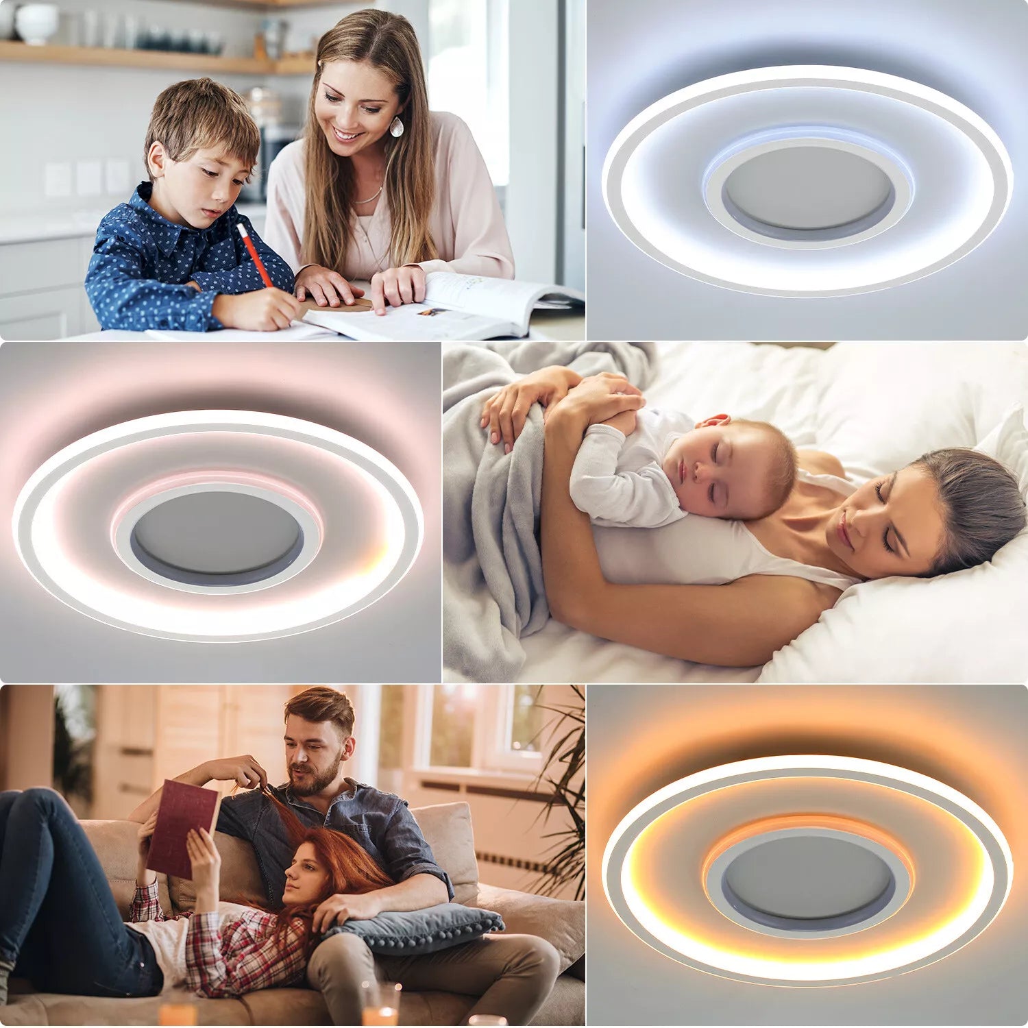 Buy Round LED Ceiling Light – Modern Chandelier with White Frame & RGB Mode