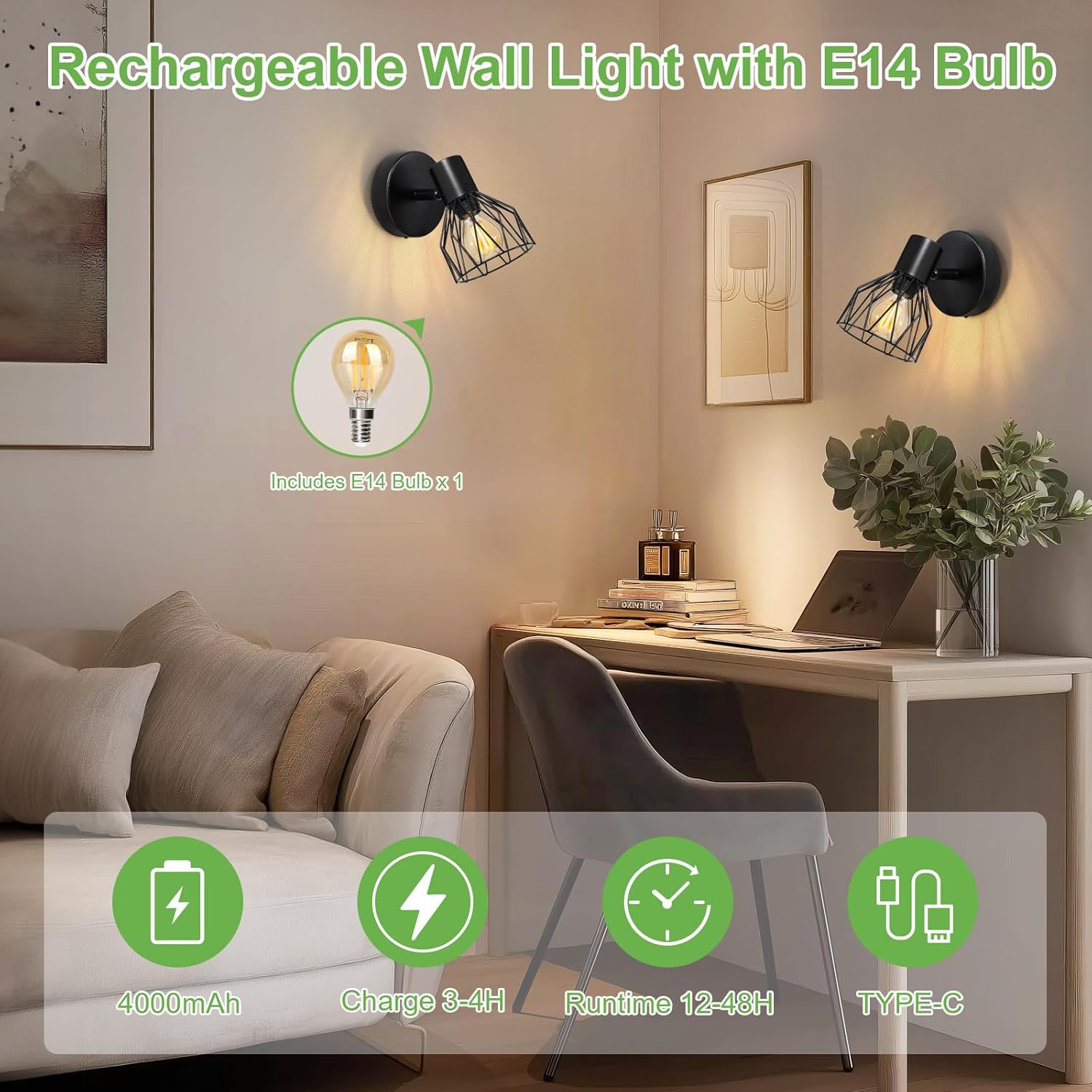 CE14 Black Rotatable Wall Lamp

