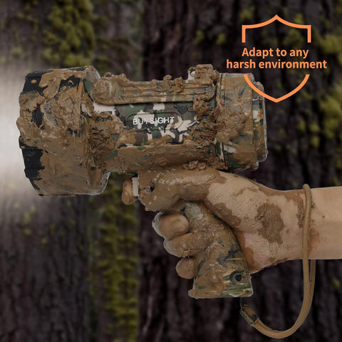 Camouflage device held by a gloved hand with 'Bullight' branding, against a natural background.