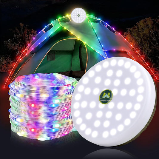 Camping String Lights Reel, Outdoor Waterproof Portable Stowable String Light with Type-C Fast Charging, USB Rechargeable Camping Fairy Lights for Tents-20m, Colorful