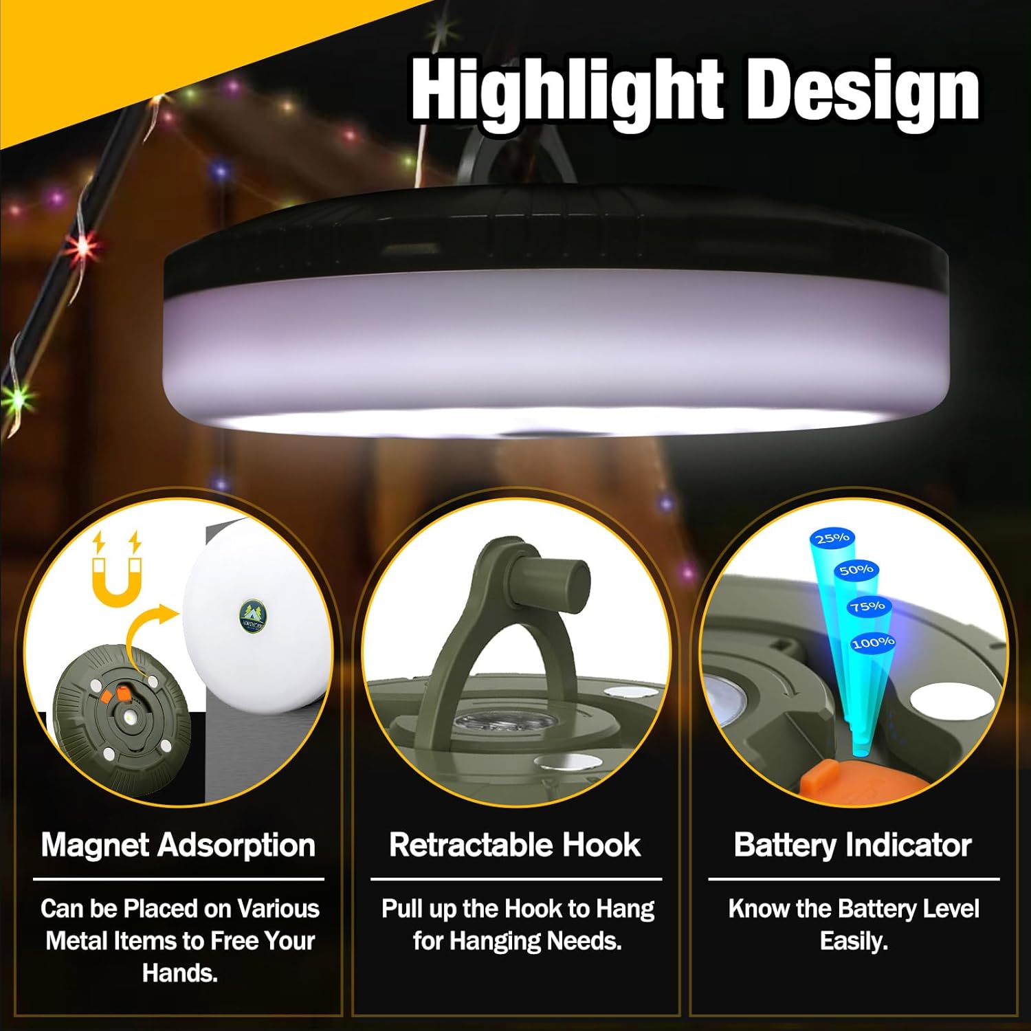 Reel with neatly coiled camping string lights


